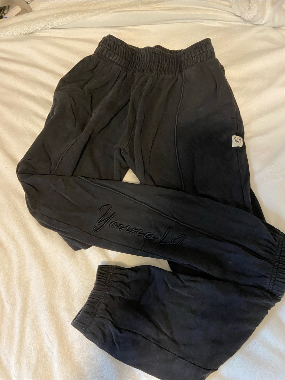 YoungLA Black Embroidered Track Joggers